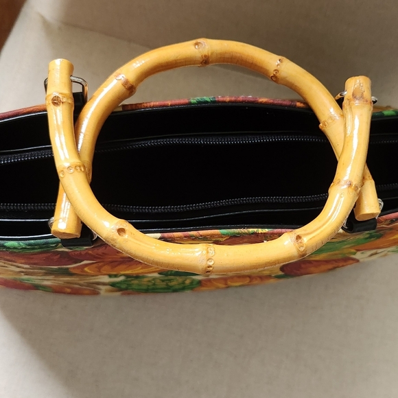 90s Vintage Fall Design Wooden Handle Purse - Picture 4 of 7